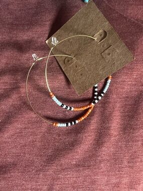 Plunder Seed Bead Hoop Earrings - Orange, Black & White